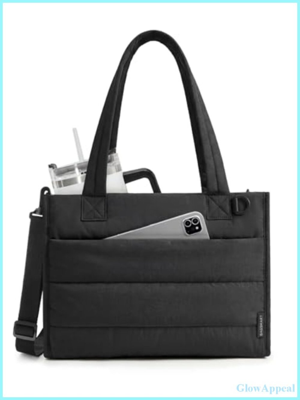 Quilted Puffer Tote Bag with Zipper, 14L Travel Work Bag, Crossbody